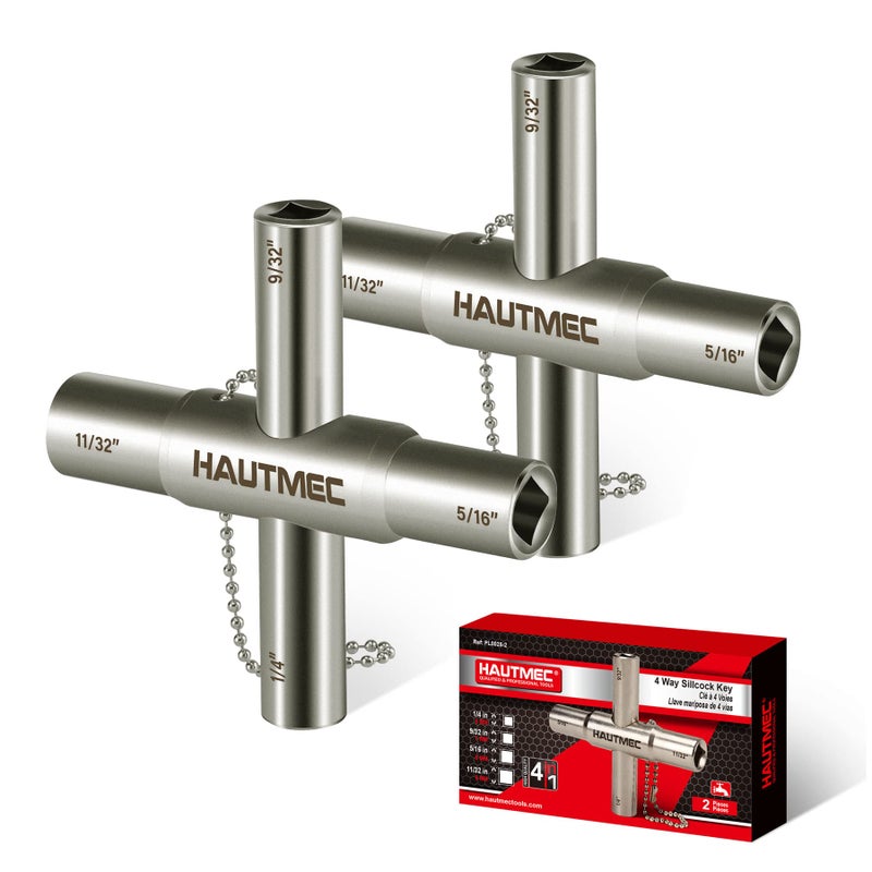 HAUTMEC 4 Way Sillcock Water Key Set - 2 Pack, 1/4", 9/32", 5/16", 11/32" Multi-Function Spigot Key - Image 1